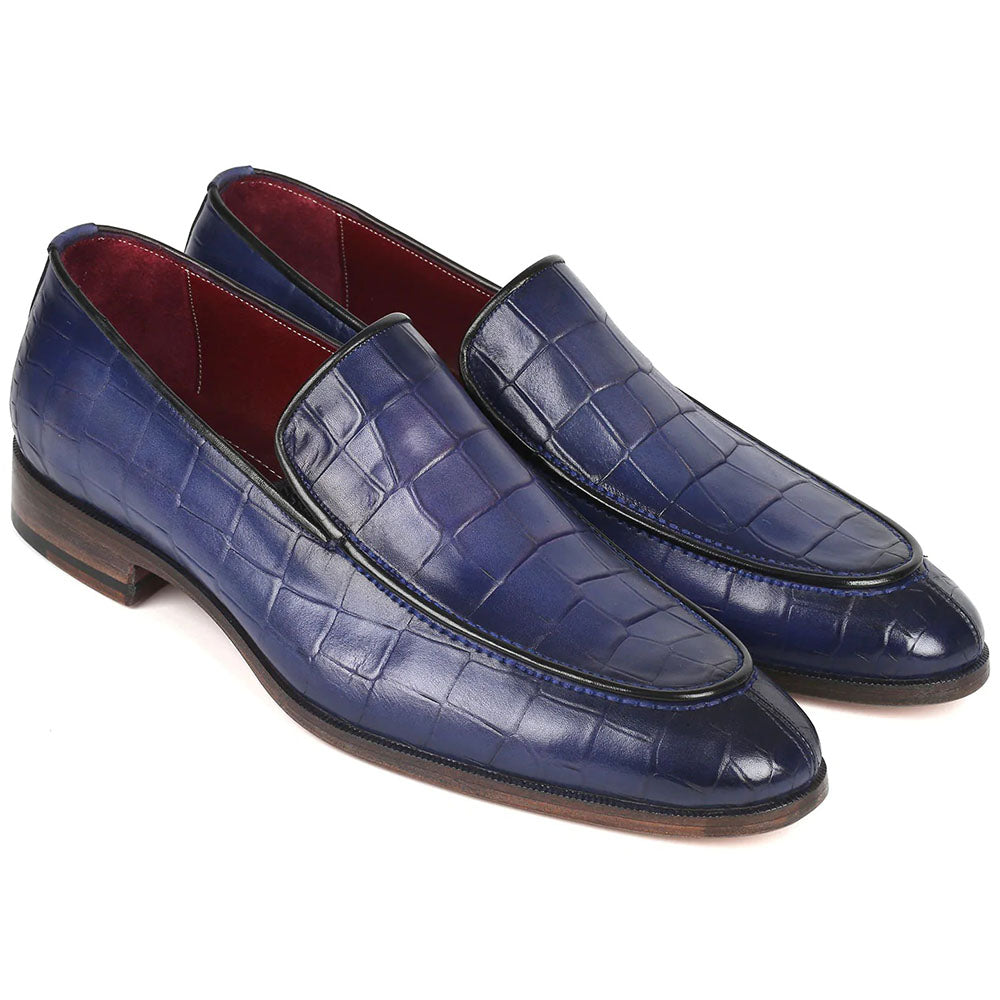 Paul Parkman Textured Croco Leather Loafers Blue
