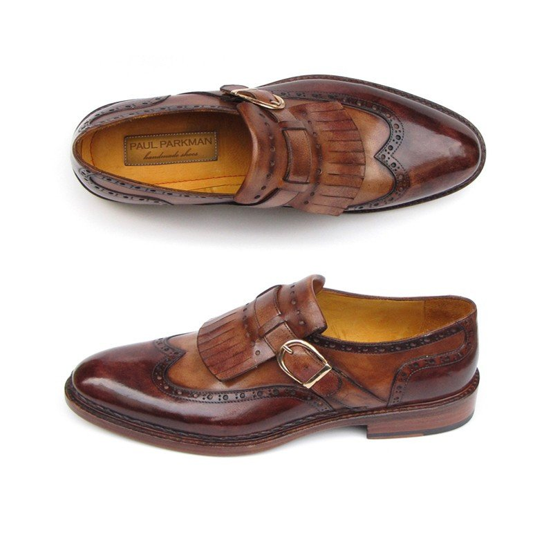 Paul Parkman Wingtip Monk Strap Shoes Brown