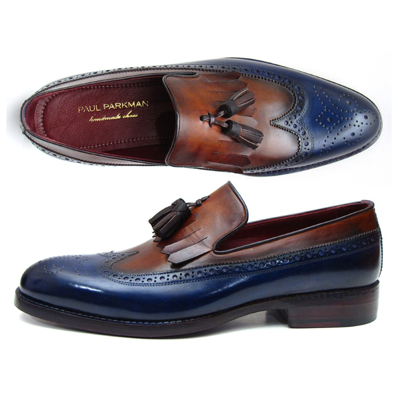 Paul Parkman Wingtip Tassel Loafers Navy / Tobacco