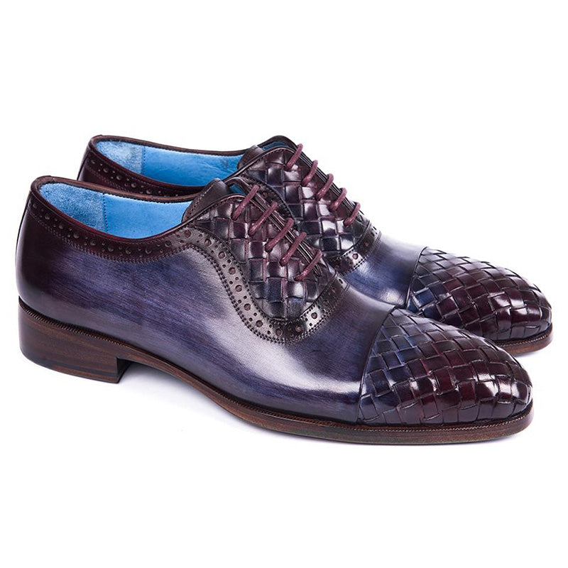 Paul Parkman Woven Leather Captoe Oxfords Navy & Purple
