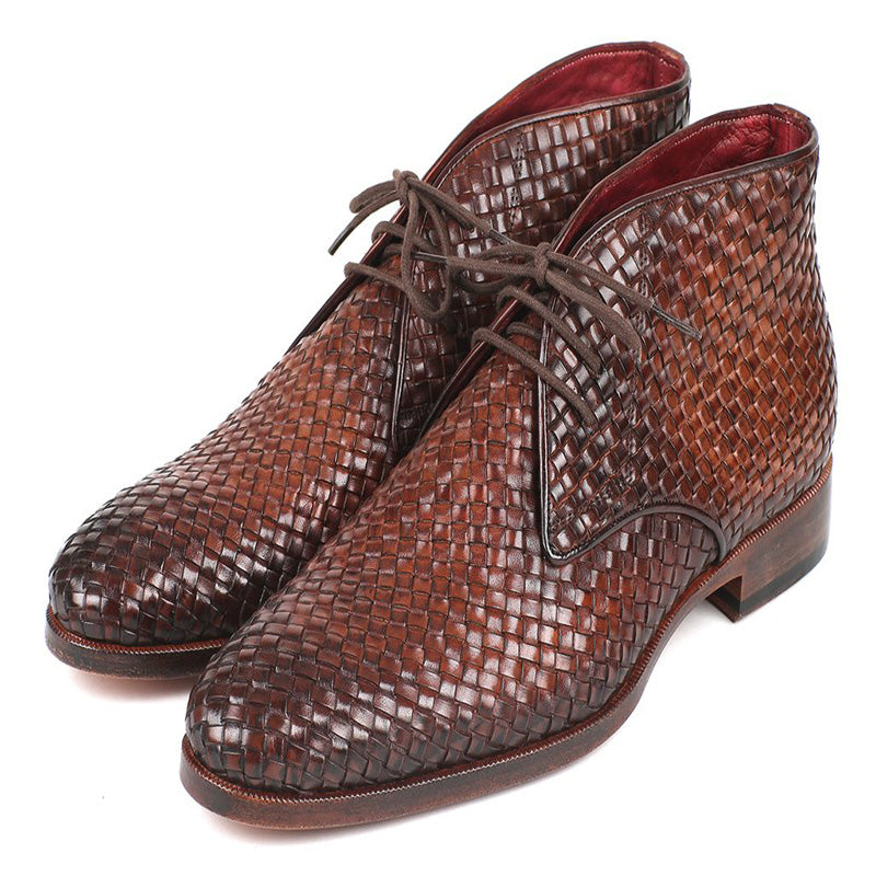 Paul Parkman Woven Leather Chukka Boots Brown