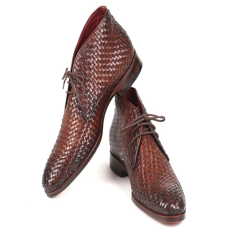 Paul Parkman Woven Leather Chukka Boots Brown