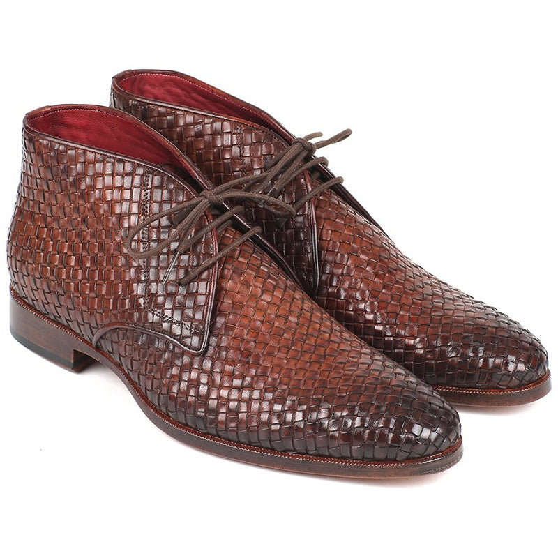 Paul Parkman Woven Leather Chukka Boots Brown