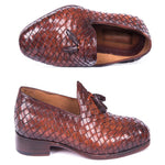 Paul Parkman Woven Leather Tassel Loafers Brown