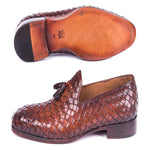 Paul Parkman Woven Leather Tassel Loafers Brown