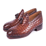 Paul Parkman Woven Leather Tassel Loafers Brown