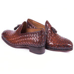 Paul Parkman Woven Leather Tassel Loafers Brown