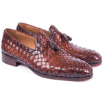 Paul Parkman Woven Leather Tassel Loafers Brown