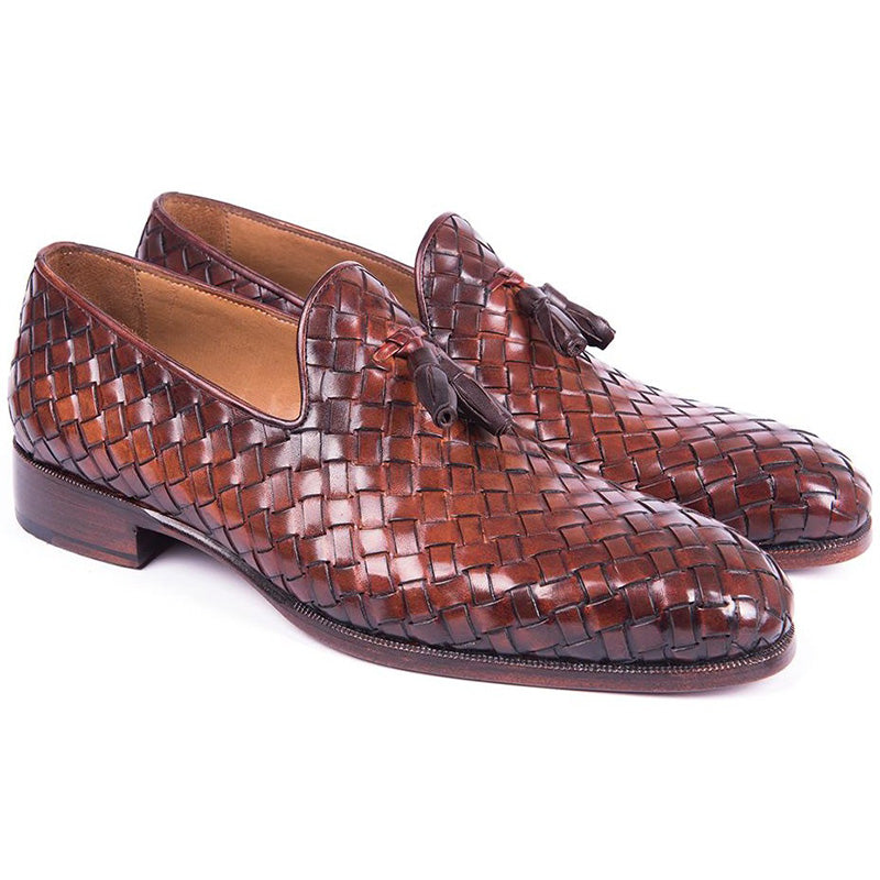 Paul Parkman Woven Leather Tassel Loafers Brown