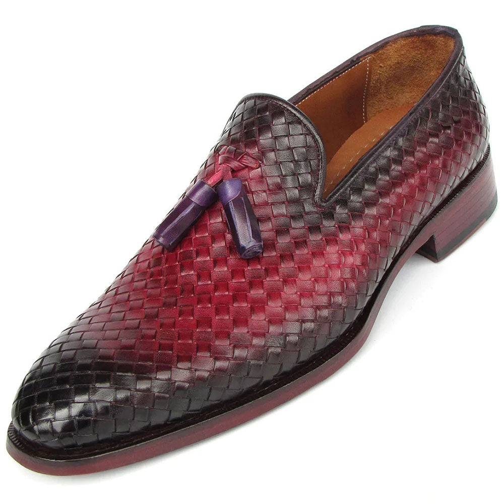 Paul Parkman Woven Leather Tassel Loafers Burgundy