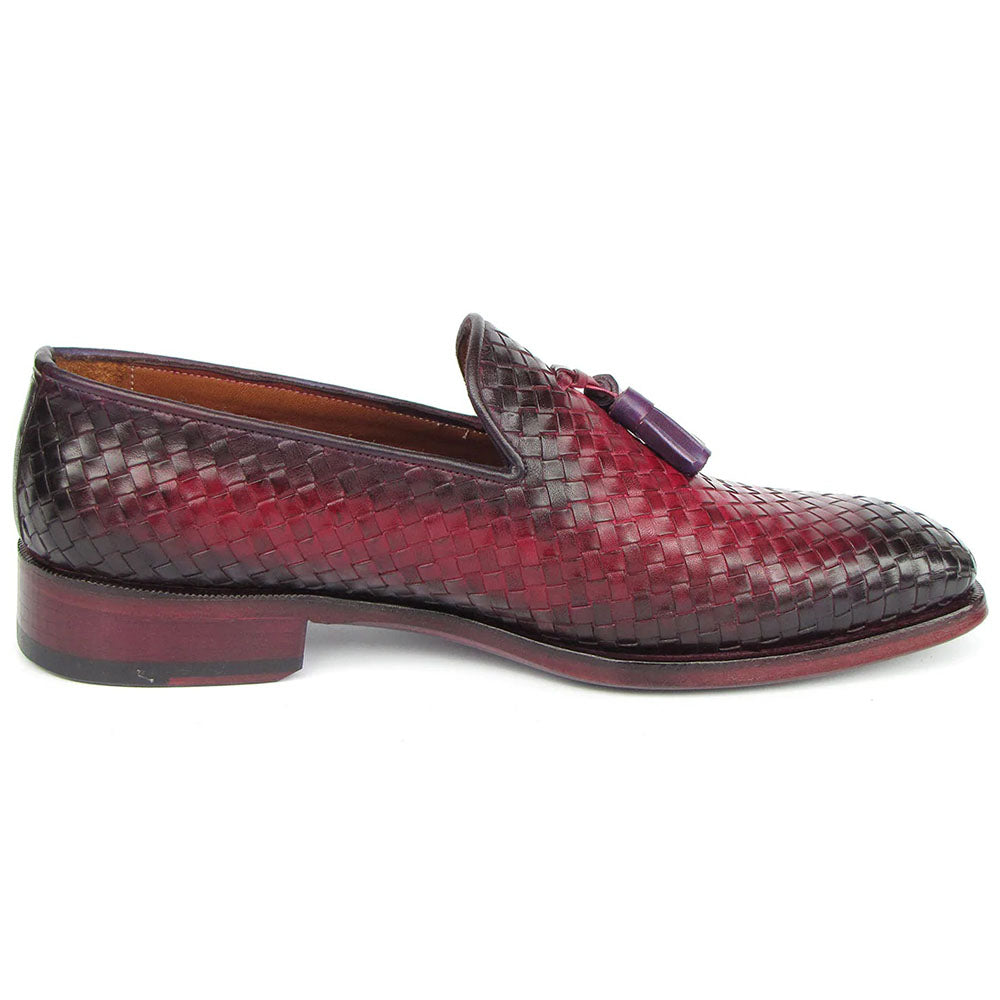 Paul Parkman Woven Leather Tassel Loafers Burgundy