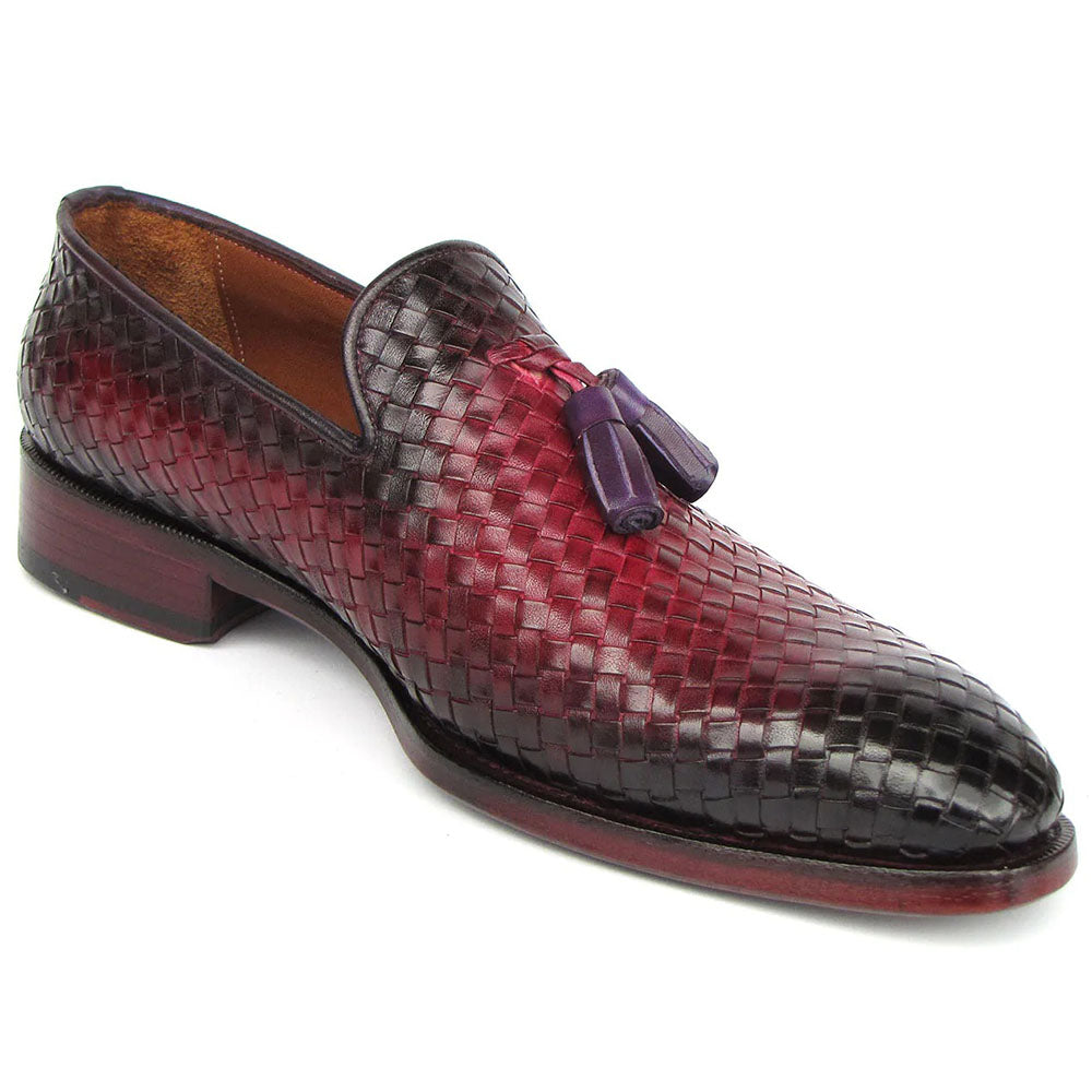 Paul Parkman Woven Leather Tassel Loafers Burgundy