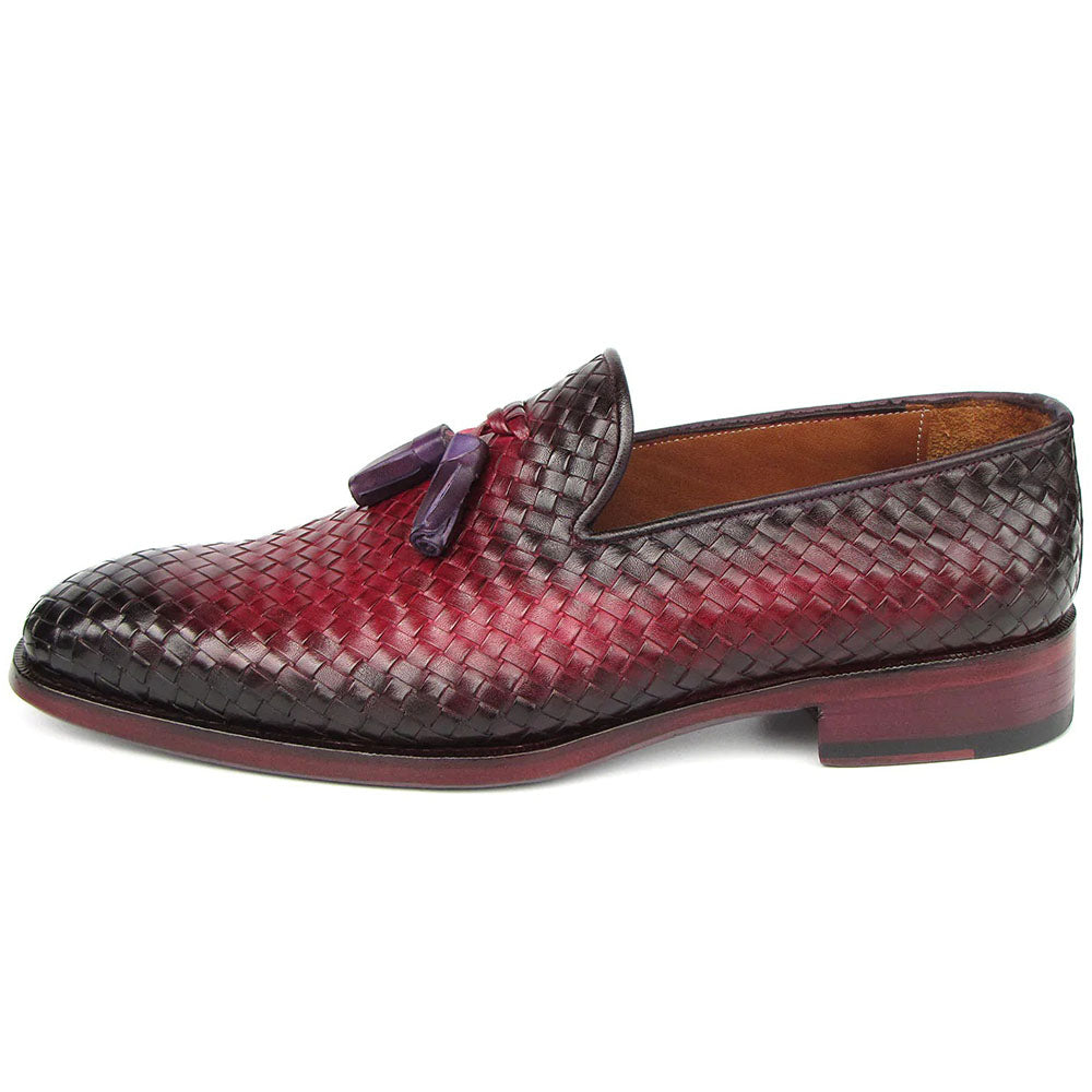 Paul Parkman Woven Leather Tassel Loafers Burgundy