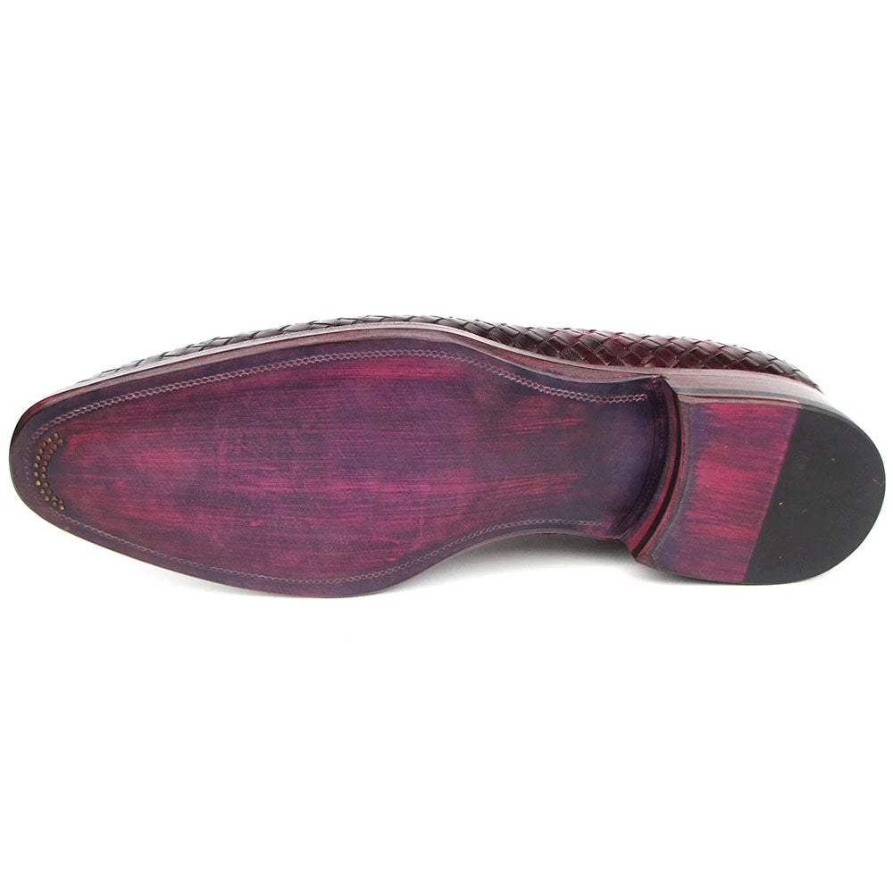 Paul Parkman Woven Leather Tassel Loafers Burgundy