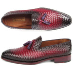 Paul Parkman Woven Leather Tassel Loafers Burgundy