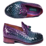 Paul Parkman Woven Leather Tassel Loafers Multicolor