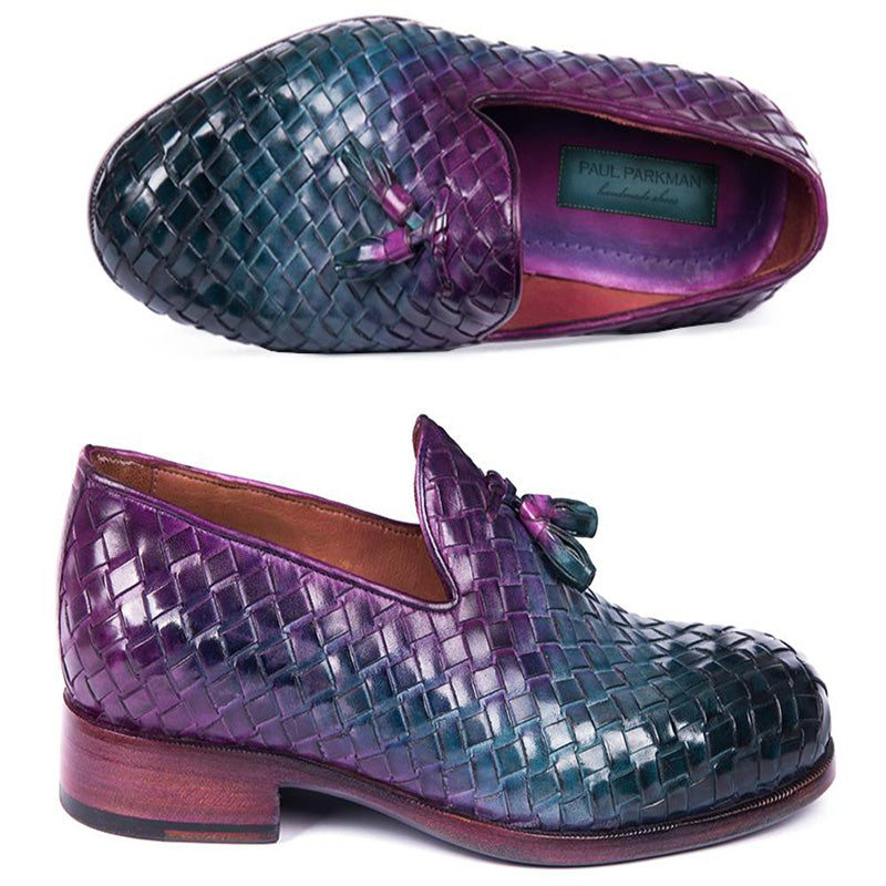 Paul Parkman Woven Leather Tassel Loafers Multicolor