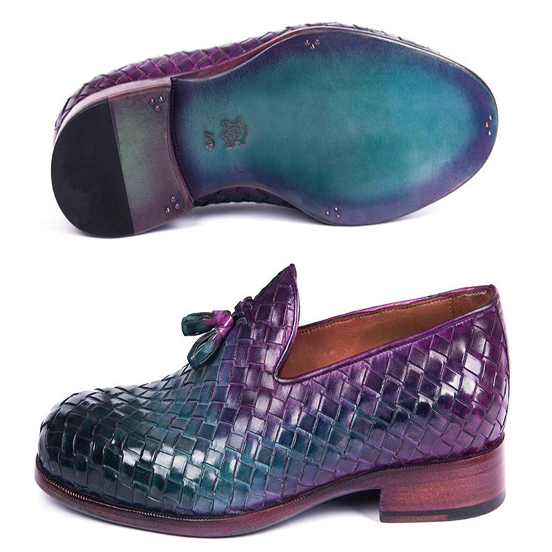 Paul Parkman Woven Leather Tassel Loafers Multicolor