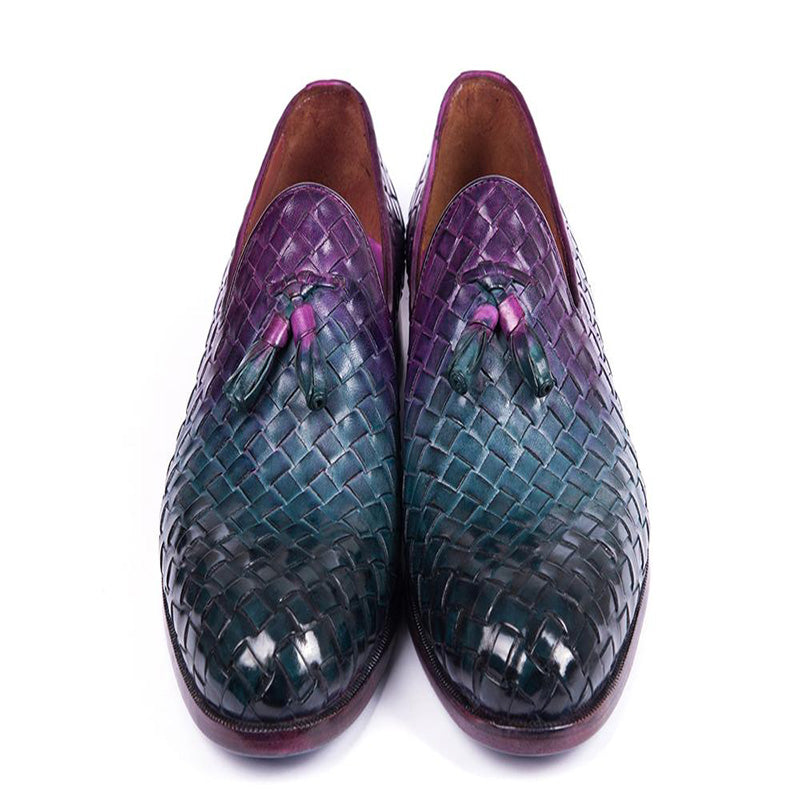 Paul Parkman Woven Leather Tassel Loafers Multicolor