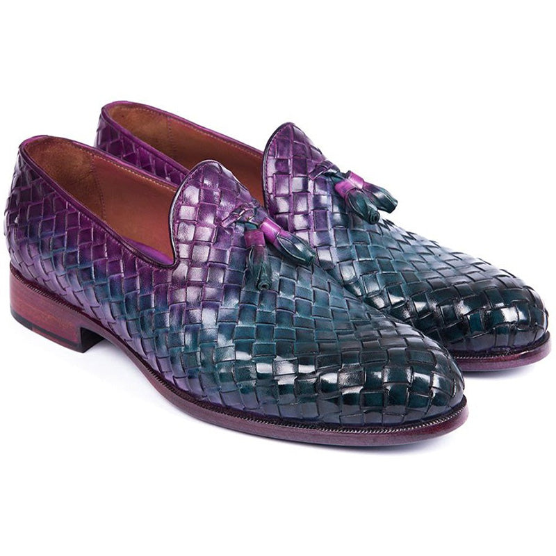 Paul Parkman Woven Leather Tassel Loafers Multicolor