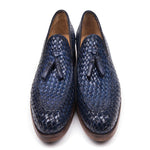 Paul Parkman Woven Leather Tassel Loafers Navy