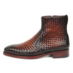 Paul Parkman Woven Leather Zipper Boots Brown