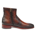 Paul Parkman Woven Leather Zipper Boots Brown