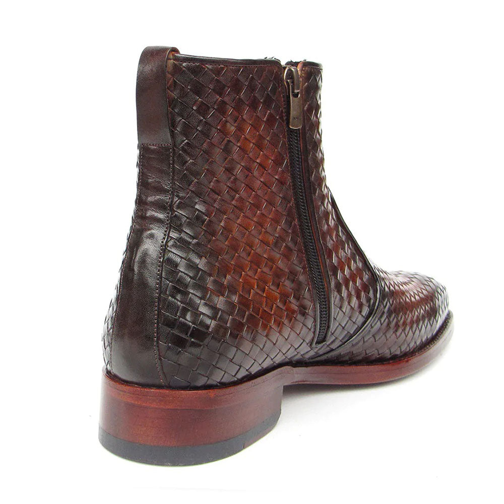 Paul Parkman Woven Leather Zipper Boots Brown