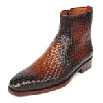Paul Parkman Woven Leather Zipper Boots Brown