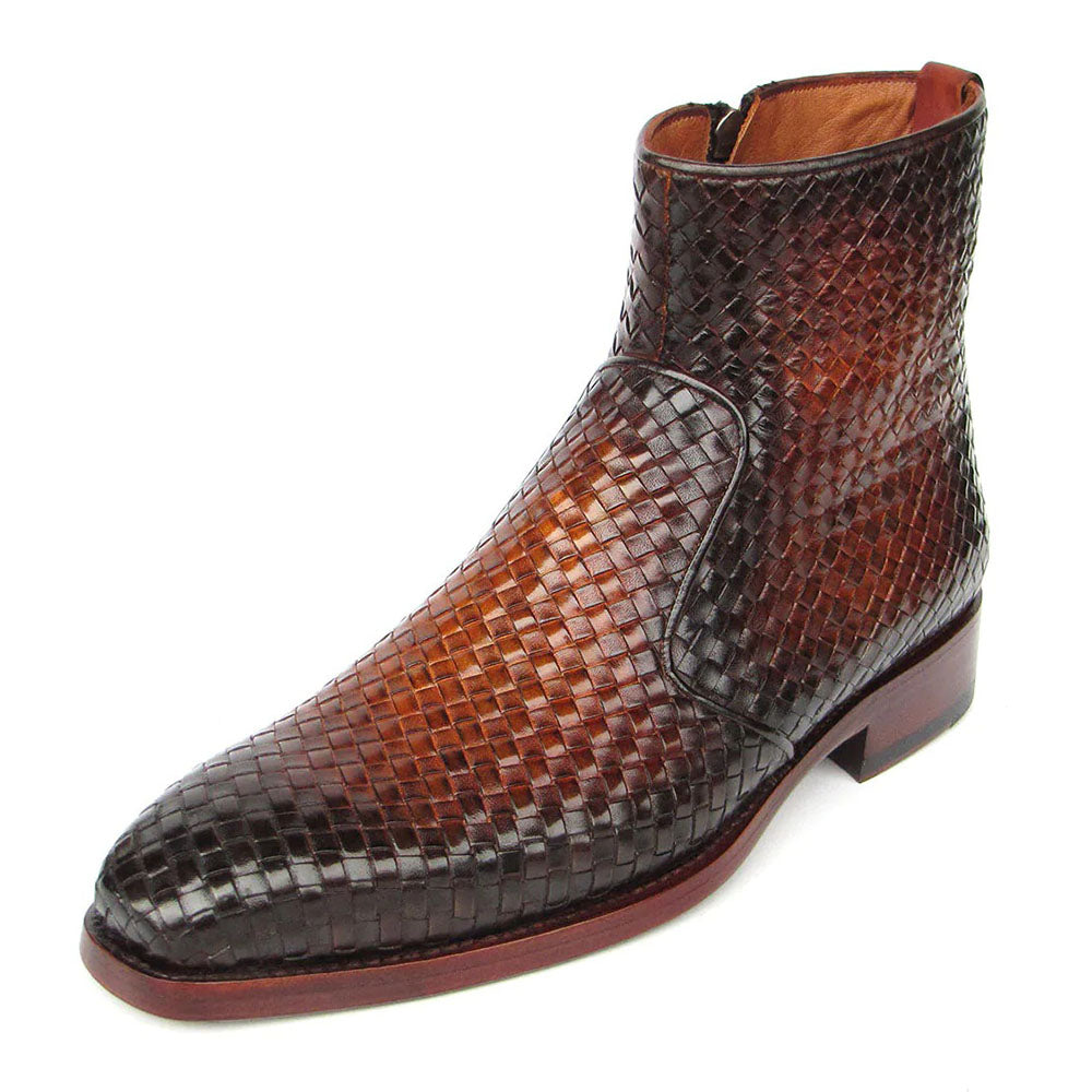 Paul Parkman Woven Leather Zipper Boots Brown