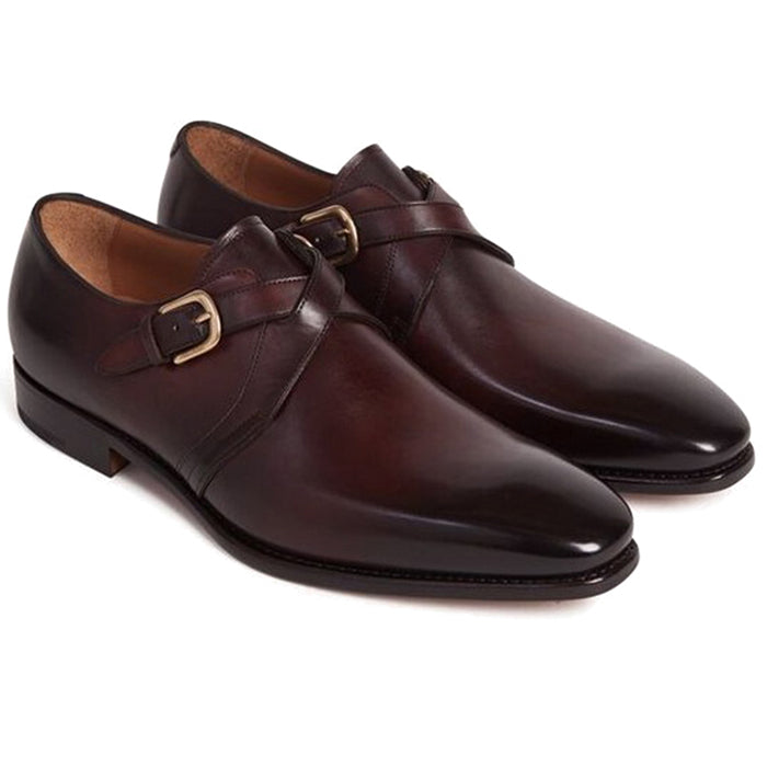 Paul Stuart Galante Monk Strap Shoes Auburn