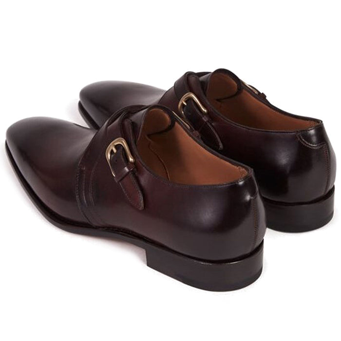 Paul Stuart Galante Monk Strap Shoes Auburn