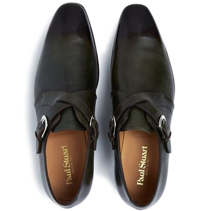 Paul Stuart Galante Monk Strap Shoes Dark Green