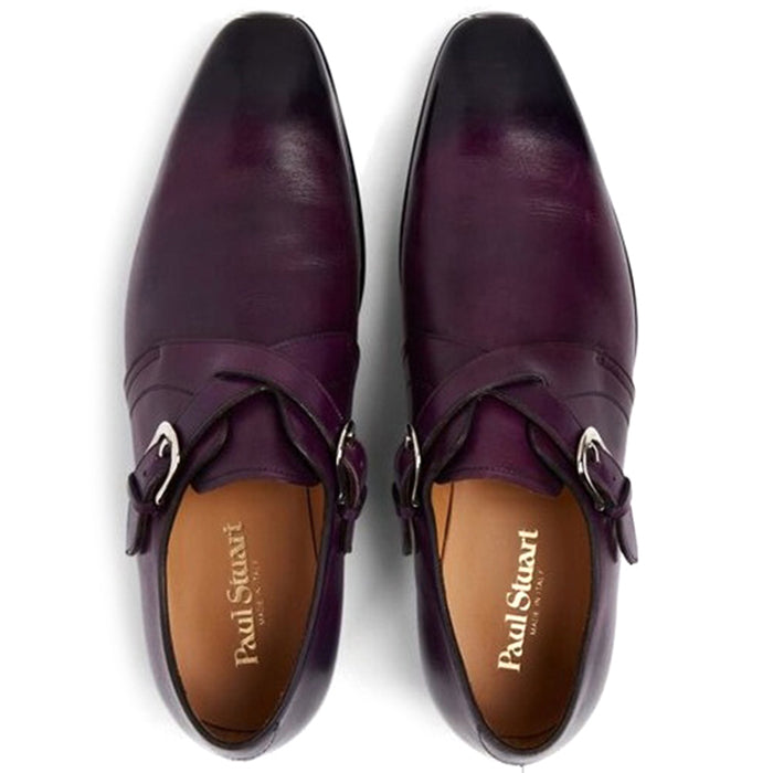 Paul Stuart Galante Monk Strap Shoes Eggplant