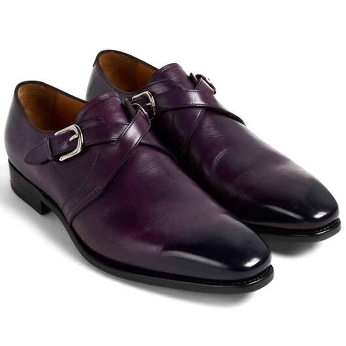 Paul Stuart Galante Monk Strap Shoes Eggplant
