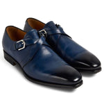 Paul Stuart Galante Monk Strap Shoes Navy