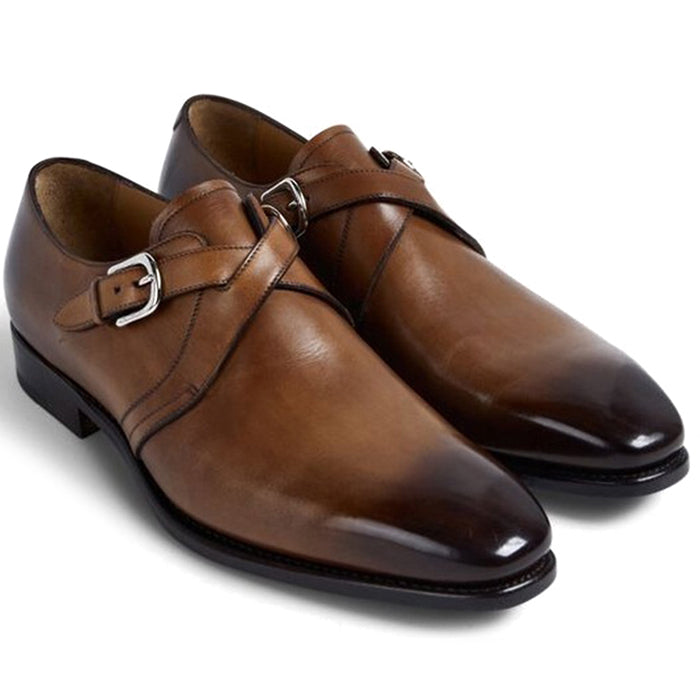 Paul Stuart Galante Monk Strap Shoes Tan