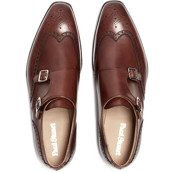 Paul Stuart Hawthorne Double Monk Strap Shoes Chestnut