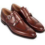 Paul Stuart Hawthorne Double Monk Strap Shoes Chestnut