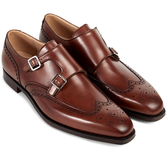 Paul Stuart Hawthorne Double Monk Strap Shoes Chestnut