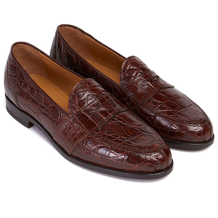 Paul Stuart Lee II Crocodile Penny Loafer Brown