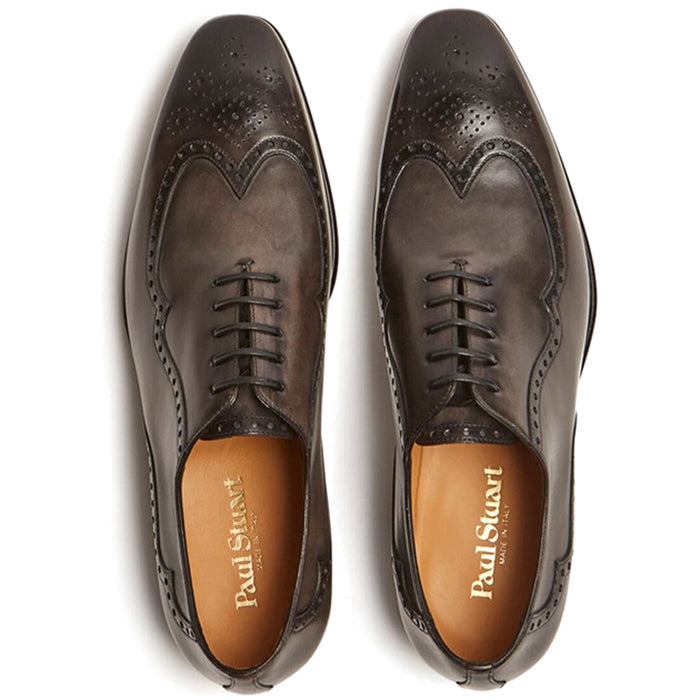 Paul Stuart Milano Calfskin Wing Tip Shoes Grey