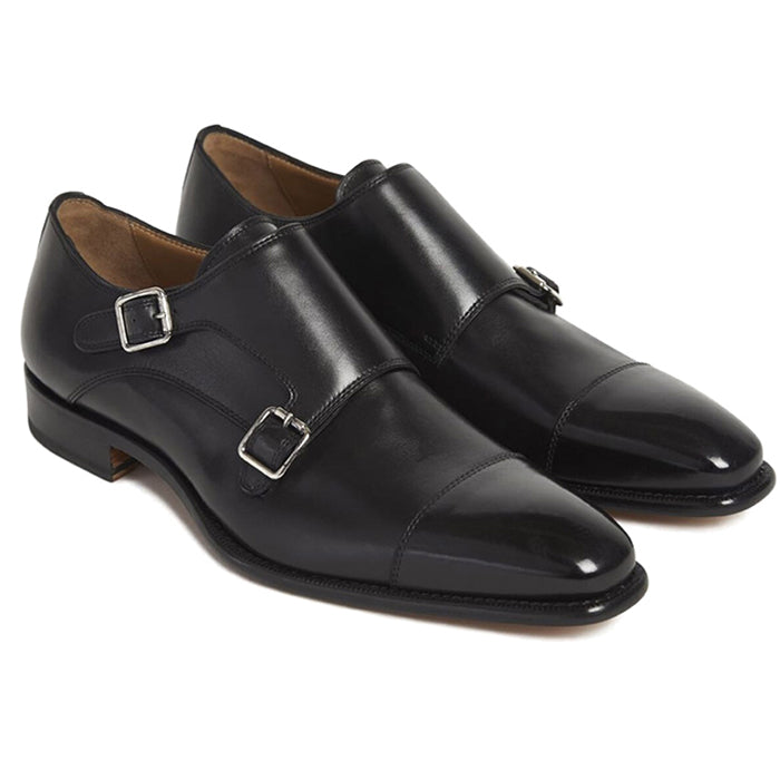 Paul Stuart Monza Double Monk Strap Shoes Black