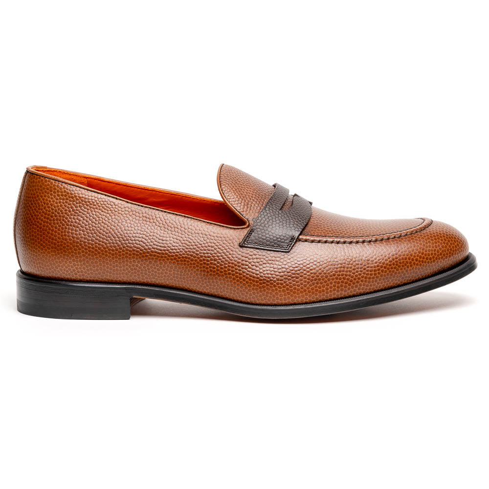 Emanuele Sempre Pebble Grain Penny Loafers Brown