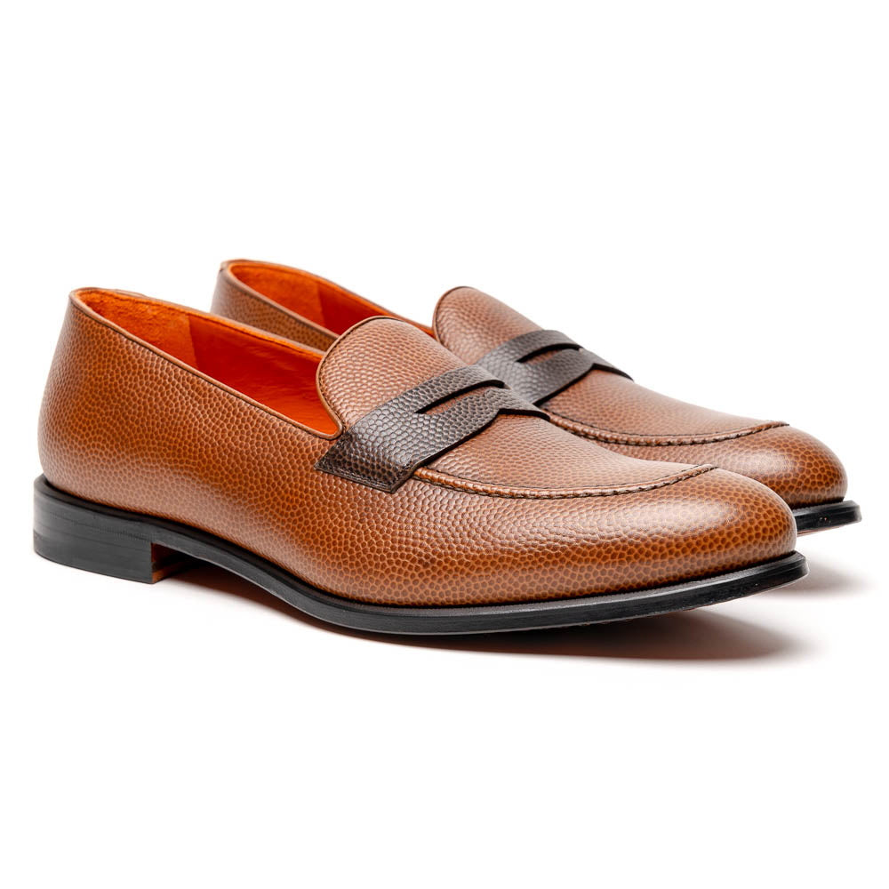 Emanuele Sempre Pebble Grain Penny Loafers Brown