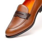 Emanuele Sempre Pebble Grain Penny Loafers Brown