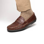 Handsewn Shoe Co. Crocodile Penny Driver Brown