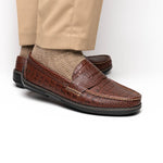 Handsewn Shoe Co. Crocodile Penny Driver Brown