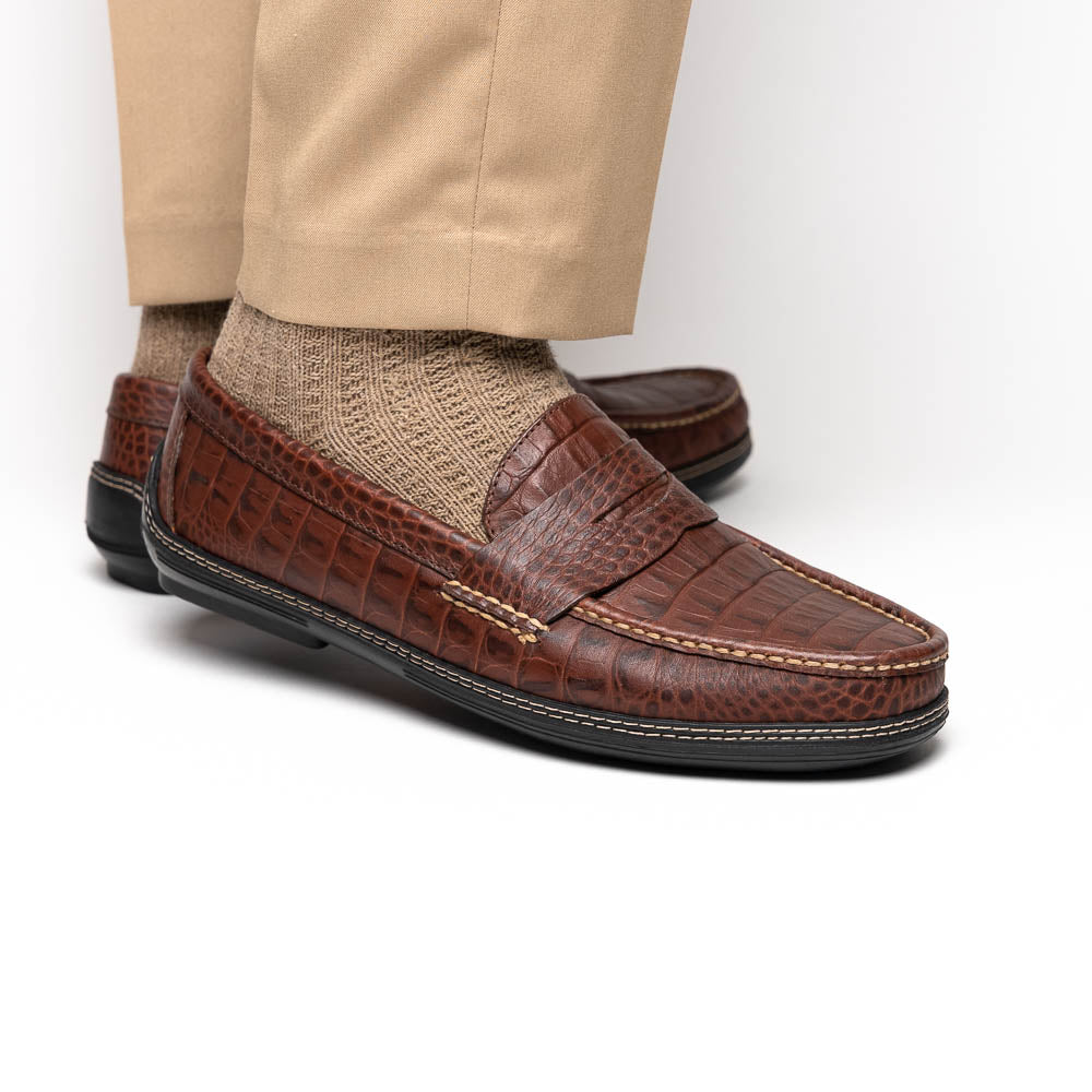 Handsewn Shoe Co. Crocodile Penny Driver Brown