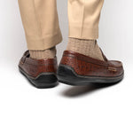 Handsewn Shoe Co. Crocodile Penny Driver Brown